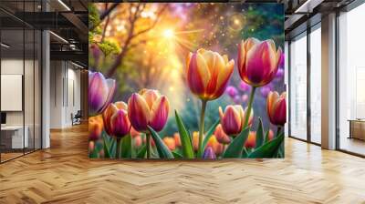 Surreal Decorative Tulips, Dreamy Floral Art,  Abstract Botanicals Wall mural