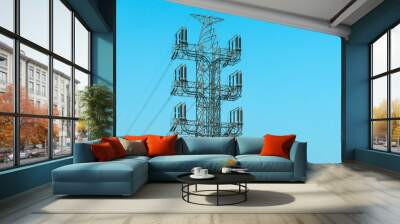 High voltage post electric power transmission tower with the blue sky background Wall mural