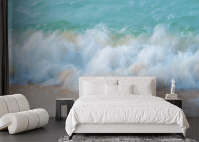 Movement of Soft Blue Ocean beach wave of the sea on the sand Wall mural