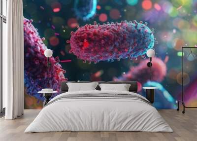 Close-up of colorful bacteria, misidentified as E. coli, Salmonella, and Shigella Wall mural