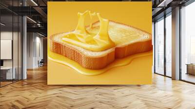 3d Cartoon piece of toast with butter melting Wall mural