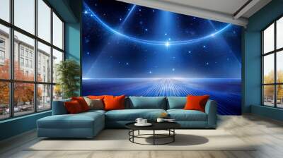 abstract 3d Stage lights in the shape of celestial bodies, starry night backdrop Wall mural