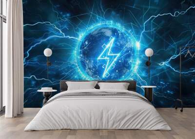 Background in blue with light tags light energy fractal space design lightning art illustration backgrounds wallpaper technology lines flash blue motion digital glow  Wall mural