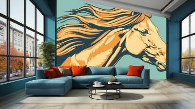 Horse head illustration with ribbon vector horse animal illustration stallion pony cartoon silhouette design symbol farm tattoo wild mane drawing art line mustang mammal running 16:9 Wall mural