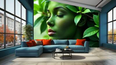 Serene Nature Harmony Embracing Eco Wellness Through Green Leaves Wall mural