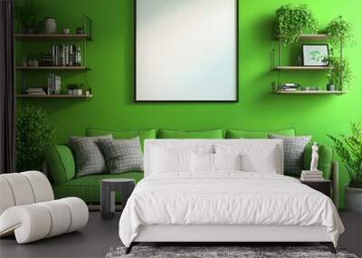 Green Living Room with Green Sofa and Blank Frame Wall mural