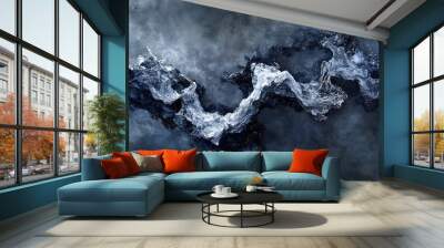 Abstract blue and silver wave on grunge background Wall mural