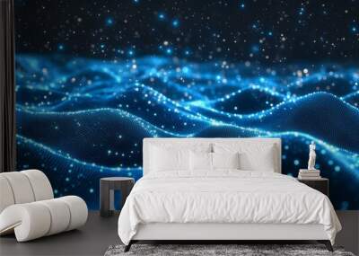 Abstract Blue Glowing Particles Background Wall mural