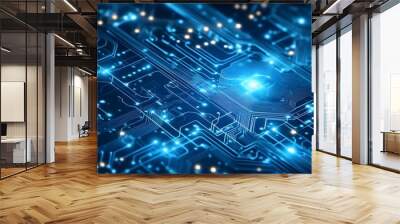 Abstract Circuit Board with Blue Lights Wall mural