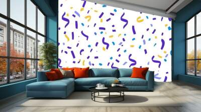 Abstract confetti pattern with blue, purple, and yellow colors Wall mural