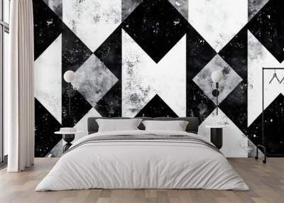 Abstract Geometric Black and White Pattern with Texture Wall mural