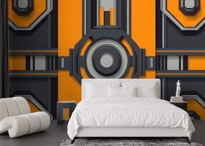 Abstract Geometric Pattern with Orange and Gray Wall mural