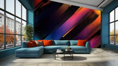 Abstract geometric shapes in vibrant colors on a dark background Wall mural