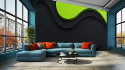 Abstract Green and Black Waves Wall mural