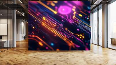 Abstract Neon Circuit Board Wall mural