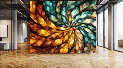 Abstract swirling pattern in blue and gold Wall mural