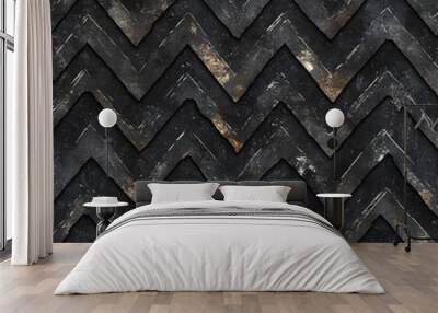 Black and gold chevron pattern Wall mural