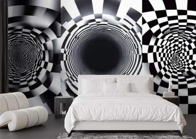 Black and White Checkered Tunnel Wall mural