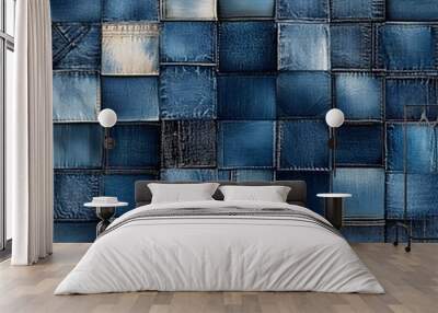 Blue Denim Patchwork Texture Wall mural