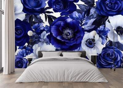 Blue Roses and White Anemones Floral Arrangement Wall mural