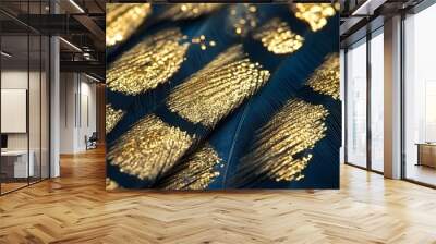 Close-up of Golden and Blue Bird Feathers Wall mural