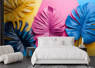 Colorful Monstera Leaves on Colorful Background Wall mural