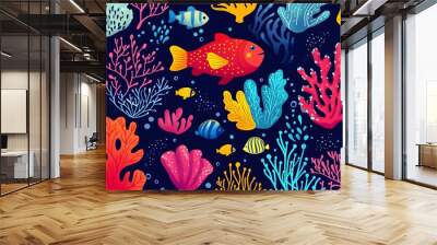 Colorful Underwater Sea Life Pattern Wall mural