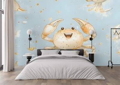 Cute Cartoon Crab Seamless Pattern Wall mural