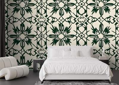 Intricate Green and White Tile Pattern Wall mural