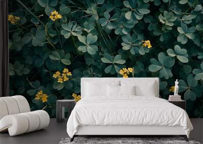 Lush Green Clover with Yellow Flowers Wall mural