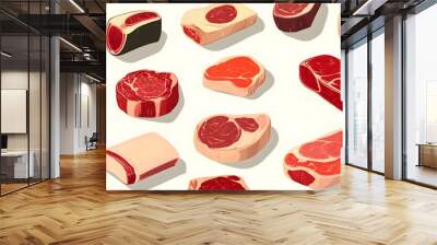 Raw Meat Steaks Pattern Wall mural