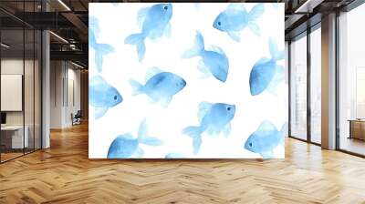 Seamless pattern of watercolor blue fishes Wall mural