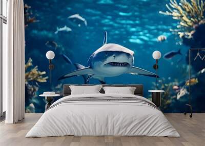 Shark Swimming in Blue Water Wall mural