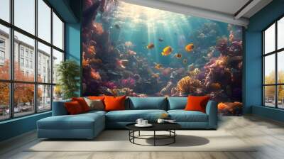 Underwater Coral Reef with Sunbeams Wall mural