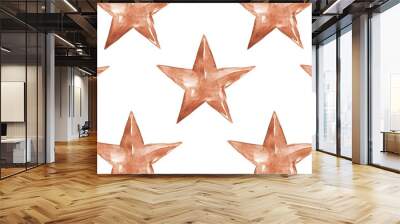 Watercolor seamless pattern with copper stars Wall mural