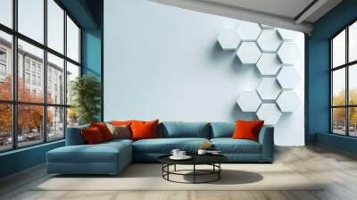 White Hexagon Pattern on Gray Background Wall mural