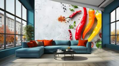 Chili peppers on a white background Wall mural