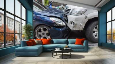 Car crash from car accident on the road Wall mural