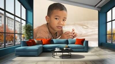 Boys drinking milk, the concept of health. Wall mural