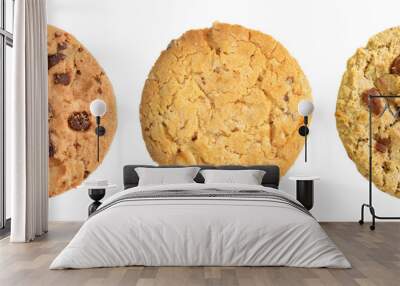 Different chocolate chip and oat cookies isolated on white background. Wall mural