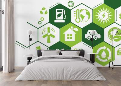 eco friendly, ecology, green technology and environment symbols. Wall mural