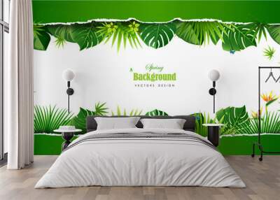 Bright tropical background with jungle plants. Exotic pattern with tropical leaves. Wall mural