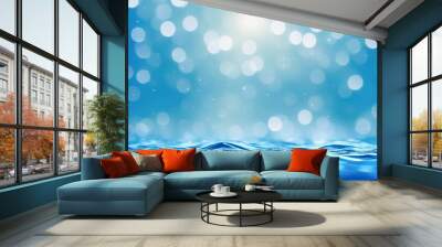 Bright water surface with blue bokeh and glitter effects. Wall mural