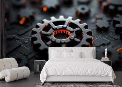 Mechanical gear on dark background Wall mural