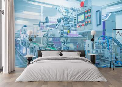 factory, industrial area, automation, technology, Machines for packing products Within the factory, sterile beauty industry in order to maintain maximum cleanliness.shallow focus effect.. Wall mural