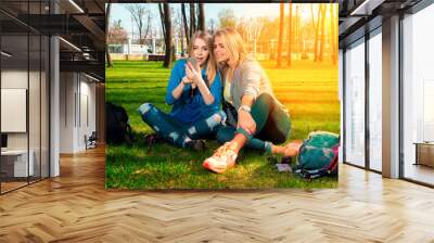 girlfriends having fun in the park Wall mural