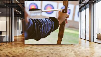 Archer holds his bow aiming at a target Wall mural