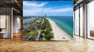 Aerial view of the Haulover beach on a bright sunny day Wall mural