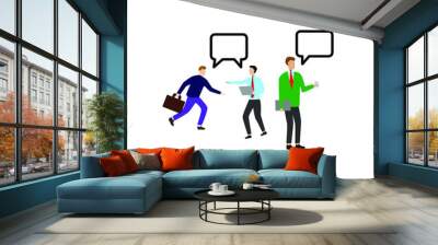  Set of flat cartoon character isolated with two people and speech bubble, man with coffee and speech bubble. Wall mural