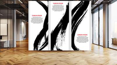 Vertical banners set in modern Asian style. Black rough brush strokes. template for text. Vector illustration. Wall mural